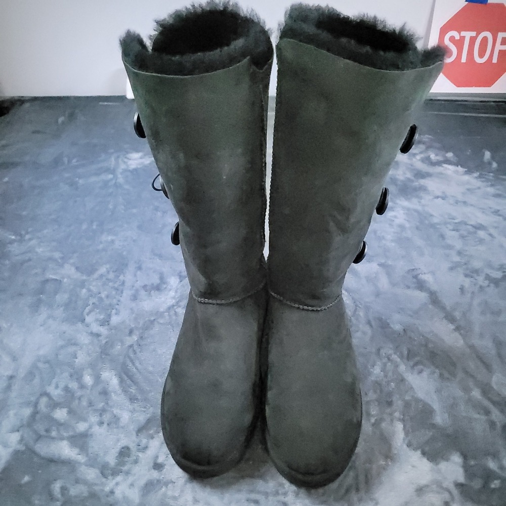 UGG Bailey Button Triplet II Black Suede Tall Boots Womens 11 1873 - Picture 2 of 9